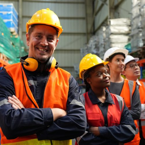 Portrait of successful logistics team